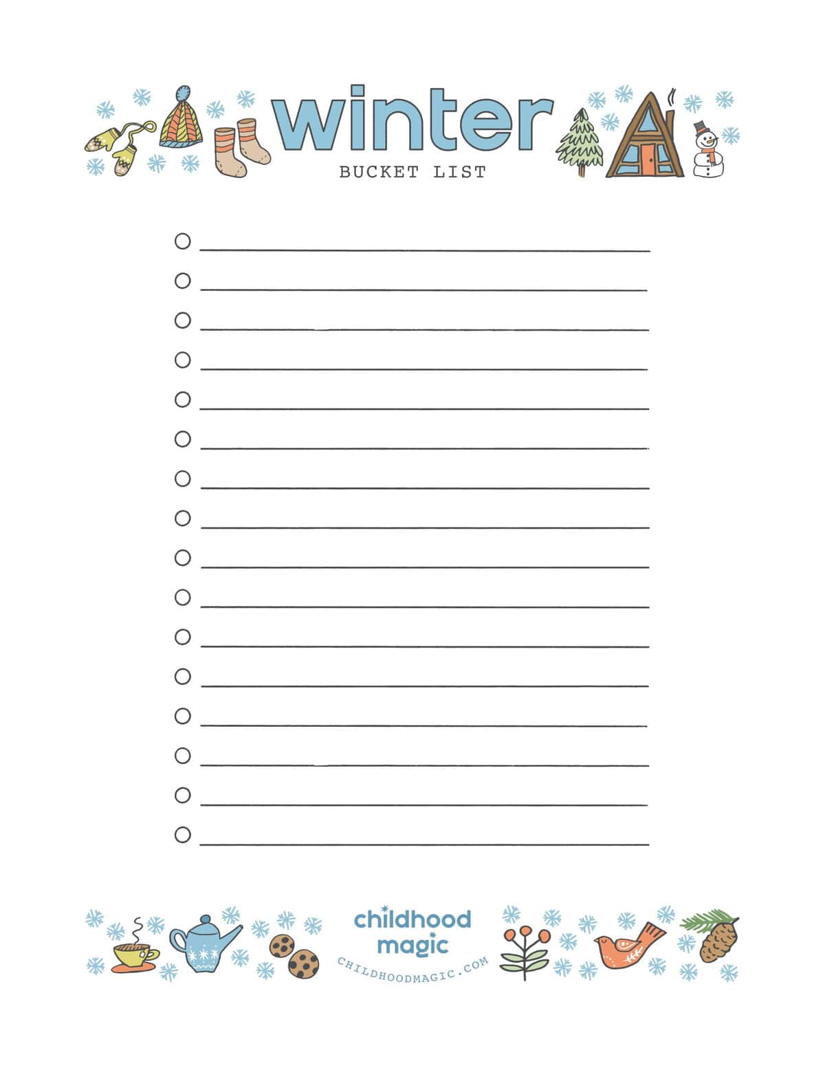 winter bucket list- free printable and ideas for kids - childhood